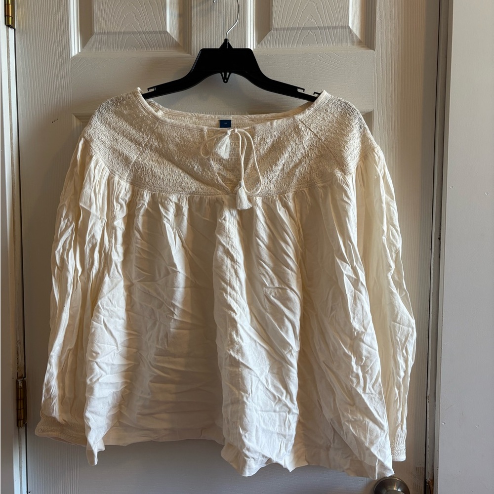 Old Navy Cream Blouse with Bib Collar and Tie Front.